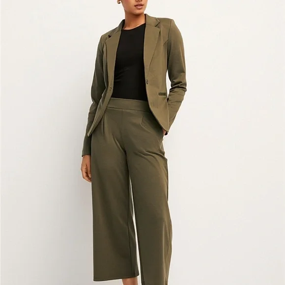 Ichi Mossy Green Supple Cinched Jersey Stretch Single Breast Blazer Medium - Picture 2 of 11